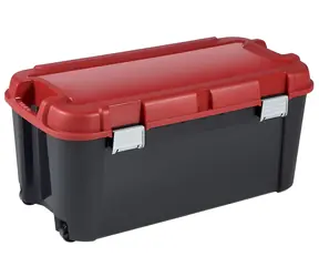 Keter Totem Aufbewahrungsbox 80 l schwarz/rot / Werkzeugkasten / abschließbar / 2 Rollen / 79,5 x 39,5 x 37,1 cm