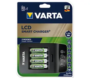 Varta LCD SMART Charger+ / Akkuladegerät / 100-240 V / 4X AA und AAA / inkl. 4X AA 2100 mAh