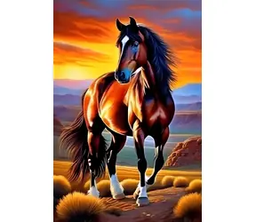 Diamantmalerei - Braunes Pferd im Sonnenuntergang / 30 x 40 cm