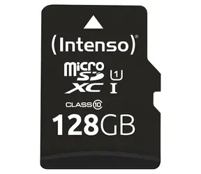 INTENSO 128 GB microSDXC + SD-Adapter / Speicherkarte / Klasse 10 / UHS-I / U1 / Lesegeschwindigkeit: bis zu 90 MB/s
