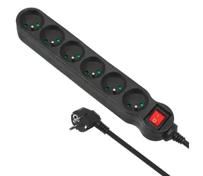 Maclean Energy MCE187 schwarz / Verlängerungskabel / 230 V / 6 Steckdosen / 3 m / ohne Schalter