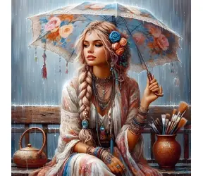 Diamantmalerei - Mädchen mit Regenschirm / 30 x 40 cm