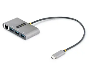 StarTech USB-C Hub mit 3 Anschlüssen, grau / Gigabit-Ethernet / 3x USB-A / Kabellänge 0,3 m