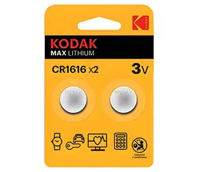 Kodak MAX CR1616 / Lithiumbatterie / 3 V / 50 mAh / 2 Stück / Blisterverpackung