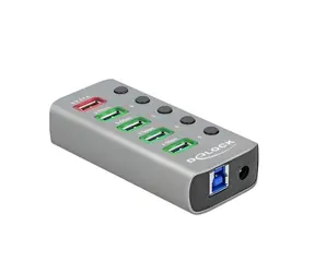 DeLock 63263 grau / USB-Hub / 5× USB-A + USB-C / USB 3.2 Gen 1, 5 Gbit/s / Metall