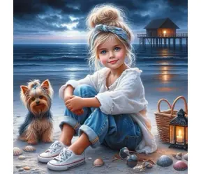 Diamantmalerei - Mädchen mit Hund / 30 x 40 cm