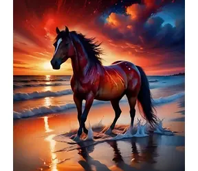 Diamantmalerei - Pferd im Sonnenuntergang / 30 x 40 cm