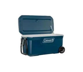 Coleman 100QT Xtreme Kühlbox mit Rollen, blau/weiß / Isoliert bis zu 5 Tage / Volumen 94 l