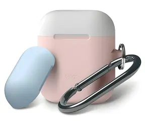 Elago AirPods Silikon-Duo-Hängehülle, rosa/weiß, pastellblau / Hülle / Silikon / 2 Stück / mit Aufhängeschlaufe