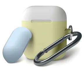Elago AirPods Silikon-Duo-Hängehülle gelb/weiß, pastellblau / Hülle / Silikon / 2 Stück / mit Aufhängeschlaufe
