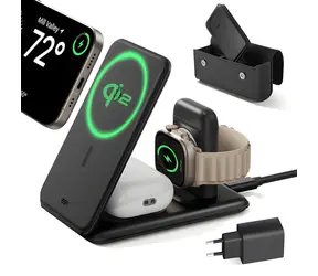 ESR Travel 3-in-1 schwarz / Faltbares Reiseladegerät / Qi2 / für Smartphone, Smartwatch und Kopfhörer