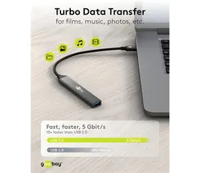 Goobay 74460 hellgrau / USB-Hub / 5 Anschlüsse / USB-C auf USB-C/USB-A / 5 Gbit/s