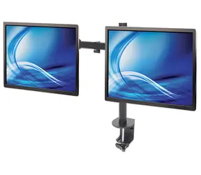 Manhattan Monitorarm für 2 Monitore mit Klemme, schwarz / 13-32 Zoll / VESA 75x75-100x100 / Tragkraft 16 kg / 360° drehbar