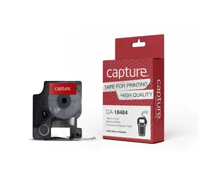 Capture Tape Schwarz auf Weiß / Etikettendruckerband / schwarzer Druck / weiße Rückseite / Polyester / 19 mm / 5,5 m