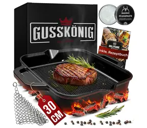 GUSSKÖNIG Grillpfanne 30 cm / Grillpfanne / Gusseisen / Induktion / bis 300 °C