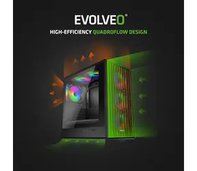 Evolveo Panthera schwarz / PC-Gehäuse / mATX / ARGB / 6x 120-mm-Lüfter / ohne Netzteil / Holzfront