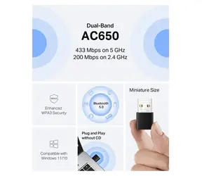 Mercusys MA20NB AC650 Nano / USB-WLAN-Adapter / Bluetooth 5.0 / 433+200 Mbit/s / USB 2.0