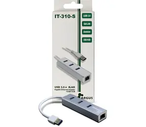 Inter-tech Argus IT-310-S / Ethernet-Adapter / Gigabit / USB 3.2 Gen 1 / 3x USB-Hub / Aluminium