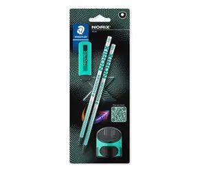 Staedtler Norix HB Set türkis/schwarz / Graphitstiftset / HB / 2x Bleistift / Anspitzer / Radiergummi