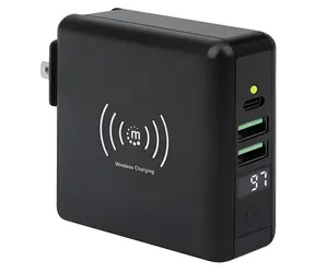 Manhattan 4-in-1 Reiseladegerät und Powerbank, schwarz / Powerbank / 8000 mAh / Kabelloses Laden / USB-C, 2x USB-A