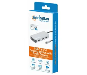 Manhattan USB-C 8-in-1 Dockingstation, silber / Dockingstation / HDMI 4K / RJ45 / 3x USB-A / PD 100W