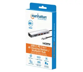 Manhattan Dockingstation 7-in-1 silber / Dockingstation / USB-C / HDMI 4K 60Hz / USB-A 3.2 Gen2 / PD 100W