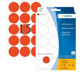 Herma Etiketten rund rot / 32 mm / Papier / 480 Stück