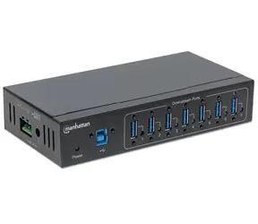 Manhattan USB 3.0 Hub, 7 Ports, Industrie-Schwarz / USB-Hub / Metallgehäuse / DIN-Schienenmontage / 1 m Kabel