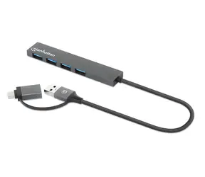 Manhattan Kombo-Hub USB-C/USB-A, grau / USB-Hub / 4X USB-A / USB 3.2 Gen 1 / 5 Gbit/s / Bus-Stromversorgung