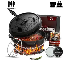 Gusseisentopf (Dutch Oven) Klassisch 7 l ohne Füße / Gusseisen / Grill, Feuer, Backofen