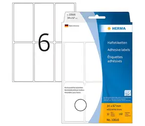 Herma Universal-Etiketten 34x67 mm / weiß, ablösbar / 32 Blatt / 144 Stück.