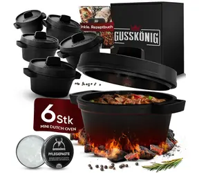 GUSSKÖNIG Mini-Gusseisenpfannen-Set 6× 300 ml / Gusseisenpfannen-Set / vorgebrannt / für Backofen und Grill