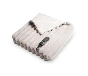 Duux DXOB02 Yentl Cuddle Wärmedecke „Streifenkaninchen“ grau / 200 x 200 cm / 9 Heizstufen / Timer 1-9 Stunden