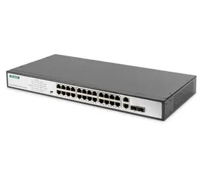 Digitus 24- Port PoE+ schwarz / Switch / Unmanaged / 10/100 / PoE+ 370W / 2x SFP Combo