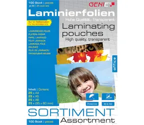 GENIE Laminierfolien-Set / Laminierfolien / A4, A5, A6, Visitenkarten / 100 Stück / 80-100 µm