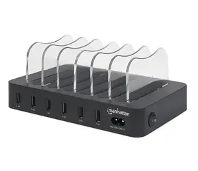 Manhattan 6-Port-USB-Ladestation, schwarz / Ladegerät / 6x USB-A / 2,4 A/5 V / LED-Anzeige