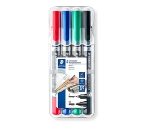 Staedtler Lumocolor Duo / Permanentmarker / 4er-Set / 2 Spitzen (0,6 und 1,0 mm) / wasserfest