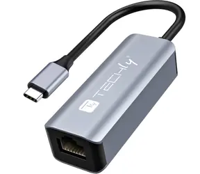 Techly IDATA USB-ETGIGA-CA / USB-C auf RJ-45 Adapter / Gigabit Ethernet / USB 3.2 Gen 1 / Aluminiumgehäuse