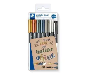Staedtler Metallic- und Weiß-Brushmarker / Set mit 6+1 Stück / Pinselspitze / 1-6 mm