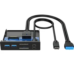 GrauGear USB-Hub mit Kartenleser, schwarz / Frontblende / 2x USB-C / 2x USB-A / SD & microSD / 3,5"