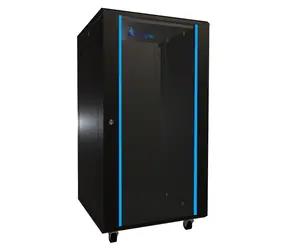 Extralink Rack 22U schwarz / Rackschrank / 19" / Breite 600 mm / Tiefe 600 mm / Tragfähigkeit 600 kg / Glastür
