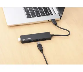 Manhattan Hub USB-C auf 4X USB-A, schwarz / USB-Hub / USB 3.2 Gen 1 / 5 Gbit/s / Bus-Stromversorgung
