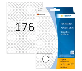 Herma Etiketten rund weiß / Etiketten / Durchmesser 8 mm / Papier / 5632 Stück