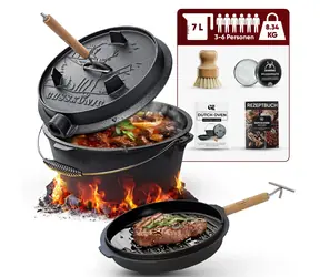 Gusskönig Schmortopf 7L mit Füßen / Gusseisentopf / gebraucht / für 3-6 Personen / Set mit Zubehör