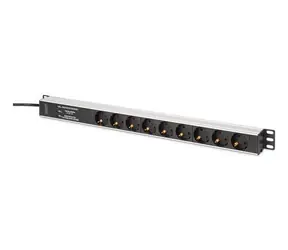 Digitus DN-95438 PDU 19" 9 Steckdosen schwarz/Aluminium / Steckdosenleiste / 1 HE / 3600 W / 2 m Kabel