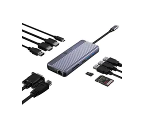 IcyBox IB-DK4062-CPD Anthrazit / Dockingstation / USB-C / 2x HDMI + VGA / 4K 30Hz / USB-A 3.2 Gen1 / PD 100W