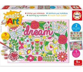 Educa Malen nach Zahlen Blumen / 2 Bilder 20,5 x 15,5 cm / Set mit 9 Farben + Pinsel