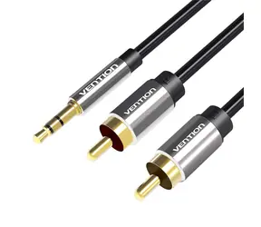 Vention BCFBD 3,5-mm-Klinkenstecker auf 2x Cinch, schwarz / Audiokabel / 0,5 m / vergoldeter Stecker