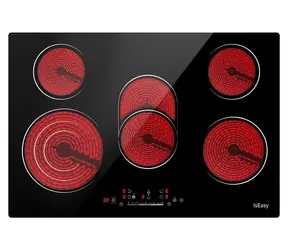 IsEasy LT5-02 schwarz / Glaskeramik-Kochfeld / 5 Kochzonen / 2400 W / Touch-Bedienung / 99-Minuten-Timer