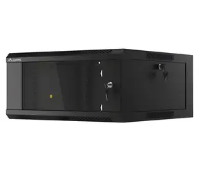 Lanberg WFFA 4HE schwarz / Wandschrank / 19" / 570×600 mm / Glastür / Schnellmontage